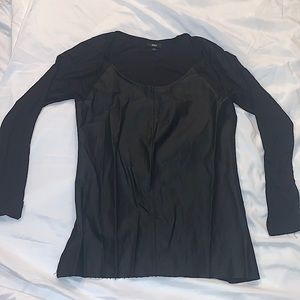 Black / long sleeve / Front Faux Leather shirt